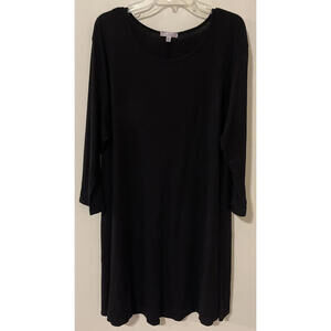 Free 2 Luv Womens 1x Black 3/4 Sleeved Ribbed Knee Length Swing Dress! A3940